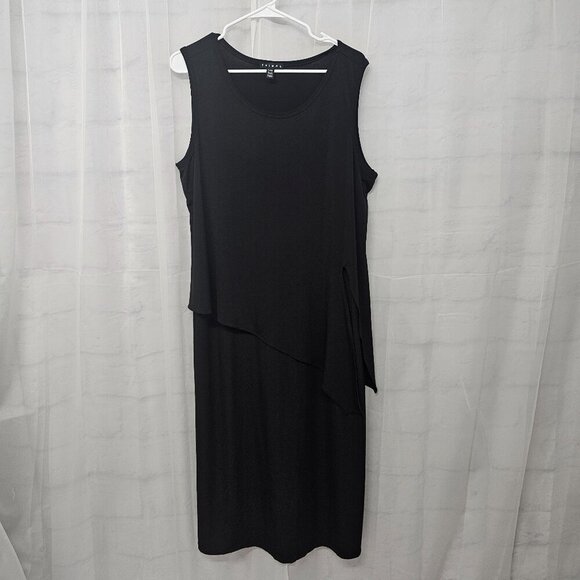 Tribal Black Sleeveless Midi Dress Layered Goth Minimalist XL - Picture 7 of 12